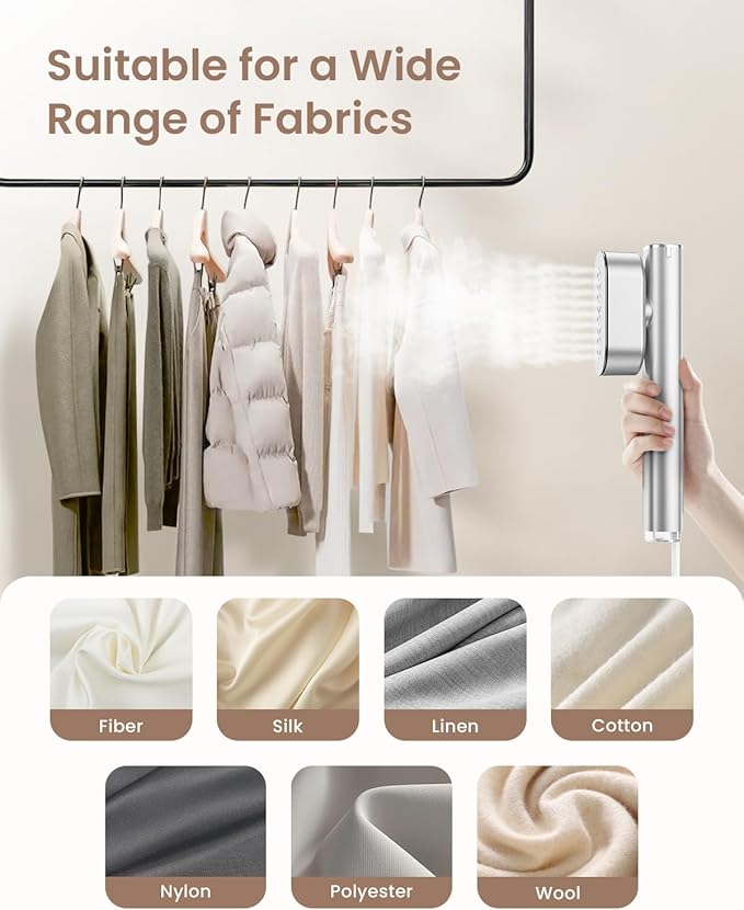 Travel Steamer for Clothes,100-240V Portable Garment Steamer, Steamer＆Iron 2 In 1,30s Fast Heat-up,120ml Water Tank,Large Ceramic Heat Panel,HandheldSteamer for Global ＆ Europe Traveling,Silver