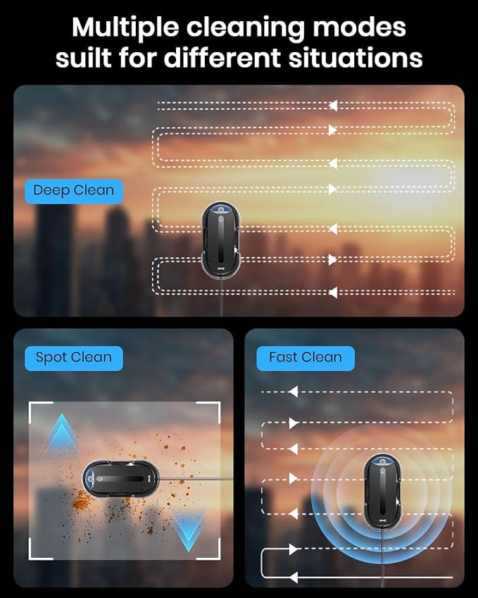 BNZ Smart Window Cleaning Robot, Twin Turbo & Dual Auto-Spray Window Cleaner with Multiple Safety System, AI Path Planning, Frameless Edge Detection, K1, Matt Black