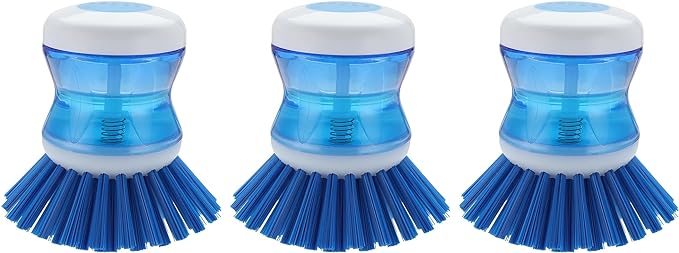 Dish Brush with Soap Dispenser for Dishes Pot Pan Kitchen Sink Scrubbing, Blue 3 Pack