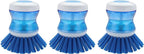 Dish Brush with Soap Dispenser for Dishes Pot Pan Kitchen Sink Scrubbing, Blue 3 Pack