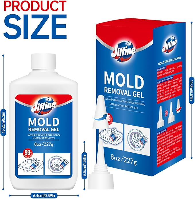 Mold Stain Remover Gel Cleaner - Heavy Duty Cleaner for Washing Machine Seals, Grout, Caulk, Showers, and Bathroom Tile - 8 Fl Oz