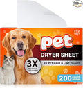 Pet Hair Remover for Laundry, Lint Dryer Sheets, 3 X Pet Hair Fighters, Reduces Static, Adds Softness(Unscented,200 Count)