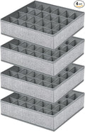 Sock Organizer 4 Pack, Foldable Underwear Drawer Organizer - 24 Cell for Socks, Handkerchiefs, Ties, Belts (Gray)