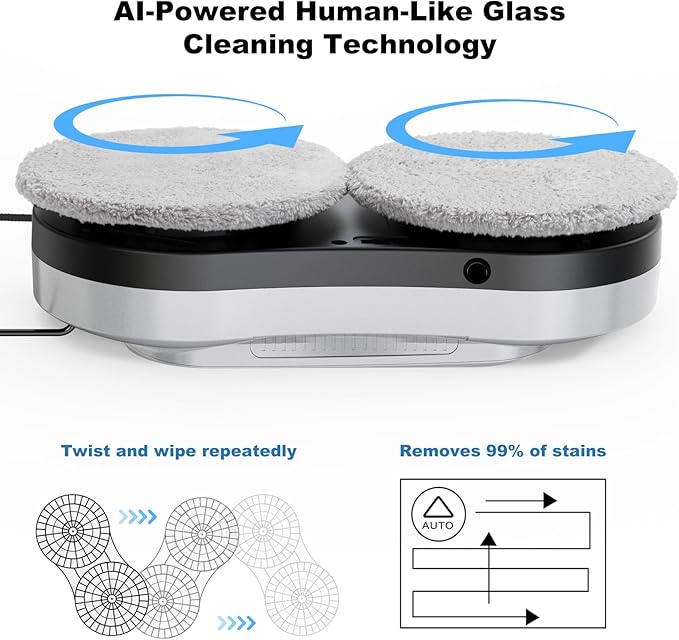 Automatic Window Cleaning Robot, Auto Dual Water Spray & AI Path Planning,Edge Detection & Remote Control, Smart Window Cleaner Robot for Highrise Glass Inside & Outside