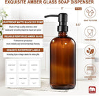 GMISUN Shampoo and Conditioner Dispenser, 3 Pack Amber Glass Bathroom Shampoo Conditioner Body Wash Dispenser with Pump for Shower, 17 Fl Oz Hand Soap Dish Soap and Lotion Dispenser Set for Kitchen