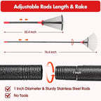 BsBsBest 75 Inch Rake for Leaves with 18 Metal Tines 10-18" Expandable Head Rakes Adjustable Handle for Lawn Leaf Rake Yard Tools for Collecting Leaves, Grass Clippings, Garbage