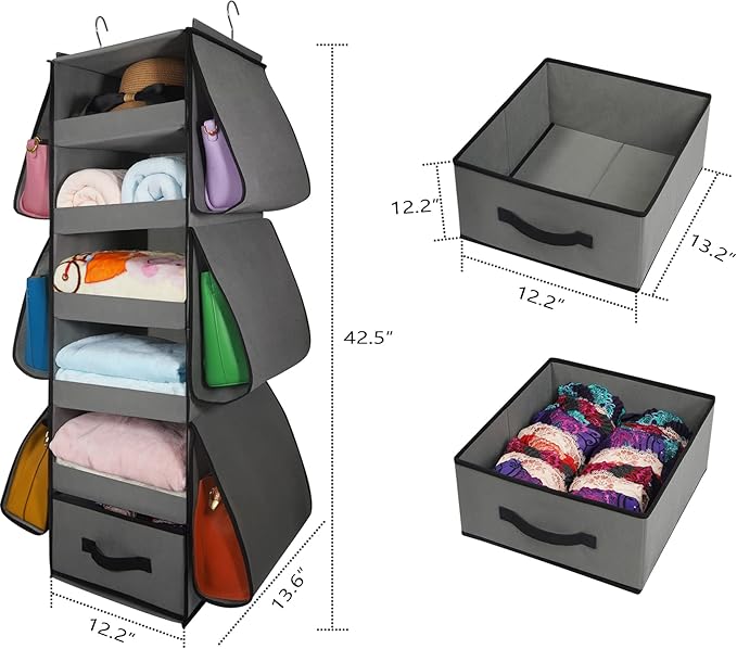 VICTORICH All-IN-ONE Over the Door Organizer, Super Behind the Door Storage Organizer with Door Rack and Large Clear Windows, Wall File Organizer, Hanging Organizer (Big Ear Grey)
