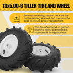 MZREXN 13x5.00-6" Tiller Tire and Wheel 2 Pack, 3/4" Axle Size, 3-1/8" Offset Hub, 4Ply Pneumatic, Compatible with Garden Trailer, Lug Tractor & Trencher, Tillers, and Lawn Mover Replacement Tire