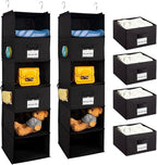BrilliantJo 2 Pack 6 Shelves Hanging Closet Organizer with 2 Drawer, Hanging Storage with 4 Side Pockets for Clothes Shoes, 43.5"x12"x12"(Black)
