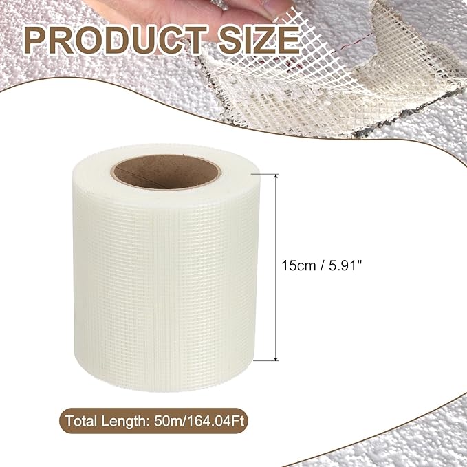 PATIKIL Drywall Repair Mesh Tape, 6 inch x 164 ft Fiberglass Repair Patch Self-Adhesive Dry Wall Joint Tape 9 Mesh Wall Hole Crack and Seam Patch, White