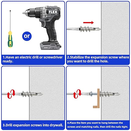 #8 * 1-1/2" Self Drilling Zinc Alloy Drywall Anchors, Strong Hold Wall Anchors, 50PCS Heavy Duty Wall Anchors and 50PCS Screws for Drywall, 75 LBS Hanging