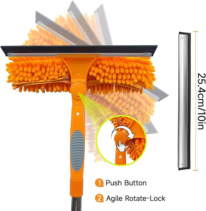 67" Squeegee Window Cleaner 2 in 1 Rotatable Window Cleaning Tool Kit with Extension Pole, Window Washing Equipment with Bendable Head for Indoor & Outdoor High Windows and Car Glass