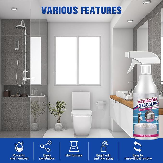 Bathroom Descaler Spray, 2 PCS Stubborn Stains Cleaner, Bathroom Foam Cleaner Spray, Bubble Cleaner Foam Spray, All Purpose Rinse Cleaning