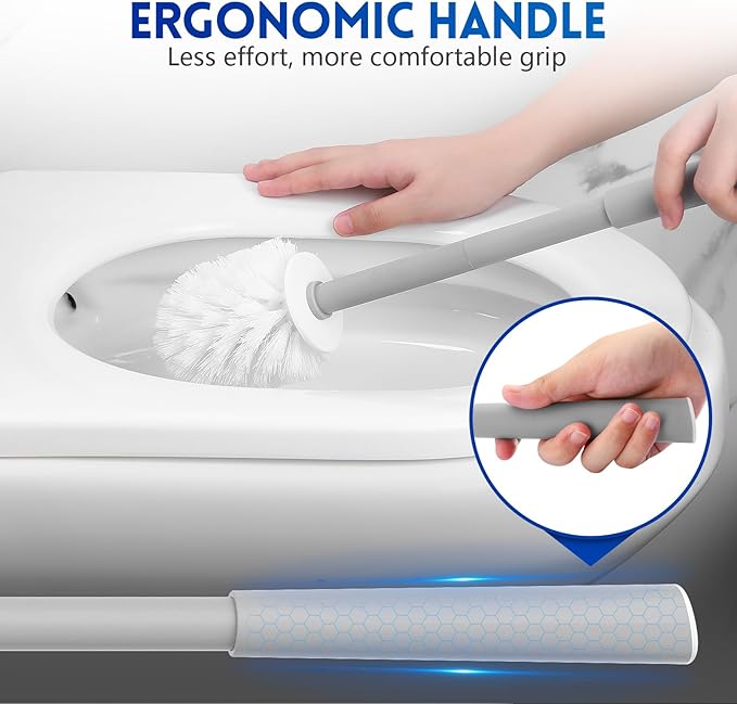 2 Pack Toilet Bowl Brush Holder Set, Toilet Cleaner Scrubber for Bathroom, Deep Cleaning, Classic PP Bristle, Wall Mountable. (Grey)