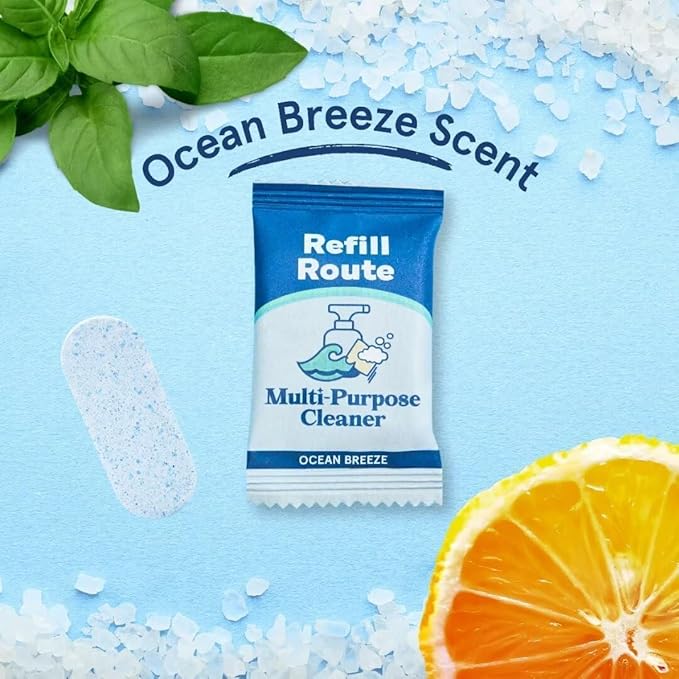 All Purpose Cleaner Refill – 12 Tablets (12 x 16 Fl oz) Multipurpose Cleaners -Can Make 192 Fl oz Bathroom Cleaner Spray Cleaning Tablets Refill - Vegan, No Plastic - Ocean Breeze