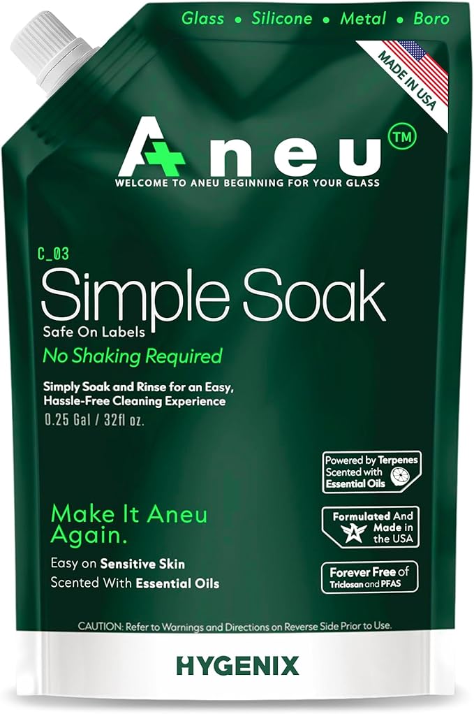 Aneu Simple Soak 32oz – Soak & Rinse Formula | Easily Dissolves Tough Resins & Grime | No Shaking Required | Cleans Glass, Silicone, Metal, & Borosilicate | 32oz - 1 Pack