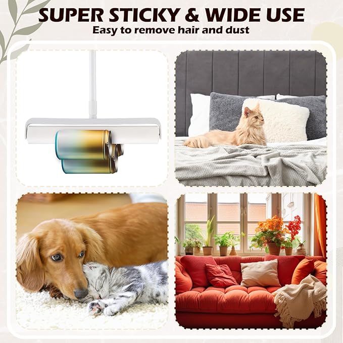 14.17" Large Lint Rollers for Pet Hair Extra Sticky 540 Sheets Roller with 45 Inch Extendable Long Handle Hair Mop for Cleaning Carpet Clothing, Couch Furniture Wall Cleaner Mop Dust Remover