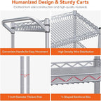 WDT 990Lbs Capacity Heavy Duty Rolling Utility Cart, NSF Rolling Carts with Wheels,Commercial Grade Metal Cart with Handle Bar & Shelf Liner,Trolley Serving Cart for Kitchen,Restaurant,Silver