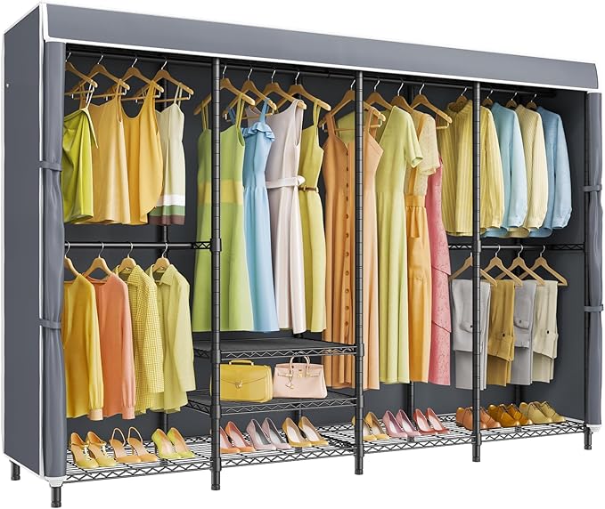 VIPEK V40C Plus Heavy Duty Clothes Rack with Oxford Fabric Cover, Extra Large Covered Clothing Rack for Hanging Clothes Portable Wardrobe Closet Black Closet Rack with Grey Cover, Max Load 1300lb