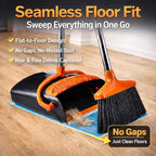 Broom and Dustpan Set with Long Handle, Upright Standing Self-Cleaning Combo, Windproof Dustpan with 6 Bonus Cleaning Tools for Pet Hair, Home, Kitchen, Garage & Apartment