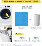 Swedish Dishcloths for Kitchen | 6 Pack Absorbent Cellulose Sponge Cloths Washable | Non-Scratch Reusable Paper Towels Quick Drying Cleaning Cloths - Blue