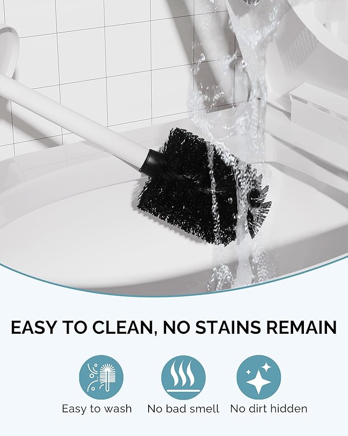 Toilet Brush and Holder Set, 2 Pack Stainless Steel Toilet Bowl Brush with Lid, Rust Proof Toilet Cleaner Brush with Caddy, Durable Bristles, Splash Proof, Ideal for Bathroom（White）