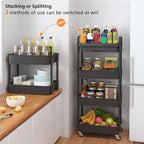 Calmootey 4-Tier Rolling Utility Cart with Drawer,Multifunctional Storage Organizer with Plastic Shelf & Metal Wheel,Storage Cart for Kitchen,Bathroom,Living Room,Office,Black