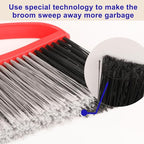 Outdoor Broom, 15.7" Wide Heavy Duty Angle Broom with Long Handle, Stiff Bristles for Sweeping Patio, Garden, Garage, Yard (Red), MULB36