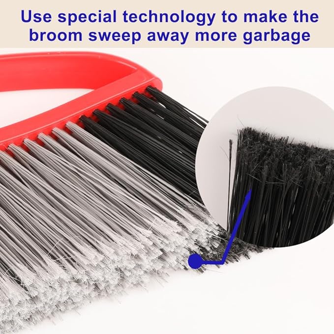 Outdoor Broom, 15.7" Wide Heavy Duty Angle Broom with Long Handle, Stiff Bristles for Sweeping Patio, Garden, Garage, Yard (Red), MULB36