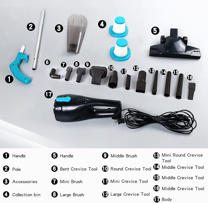 Intercleaner Corded Vacuum Cleaner, 15KPa Powerful Suction with 400W Motor, 12 in 1 Lightweight Bagless Stick Vac with Handheld, Ultra Quiet, for Hardwood Floor Carpet Car Pet Hair