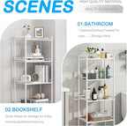 5 Tier Bathroom Storage Open Shelf Unit, Free-Standing Metal Corner Rack Shelving for Kitchen, Living Room, Hallway (White, Wider 5 Tier)