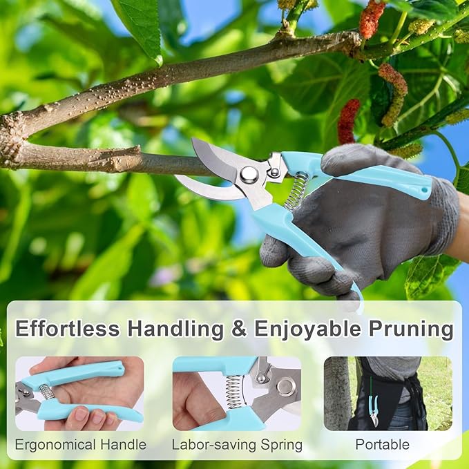 2 Pack Stainless Steel Pruning Shears & Garden Shears, Sharp Bypass & Straight Blade Garden Scissors, Comfortable Grip & Safety Lock for Pruning, Cutting and Fruit Picking
