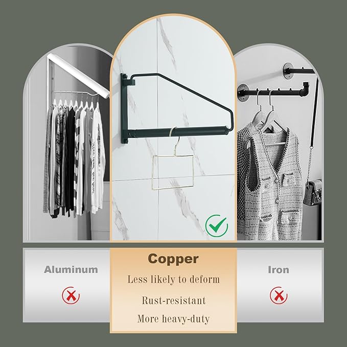 NEWRAIN Folding Clothes Hanger Rack, Wall Mounted Laundry Racks for Drying Clothes,Swing Clothing Hanging System Drying Closet Storage Organizer Black