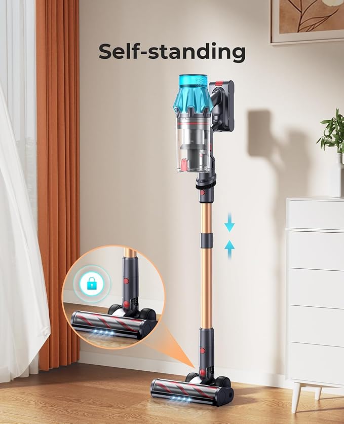 Cordless Vacuum Cleaner 580W/48Kpa, Stick Vacuum Cleaners 65 Mins Max Runtime with Charging Dock, Self-Standing Handheld Vacuum with Touch Display, 6-in-1 Vacuum Cleaner for Carpet/Hard Floor/Pet Hair