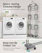 SONGMICS Clothes Drying Rack 4-Tier, Foldable Laundry Drying Rack 68.1-Inch Tall, Stainless Steel, Rolling Clothes Horses, Clothes Airer, Indoor Outdoor Use, Dove Gray ULLR703G01