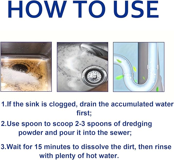 2pcs Drain Clog Remover, Pipeline Dredging Agent, Powerful Quick Cleaning Drain Toilet Cleaner Tool, Unclog Toilet Clog And Kitchen Sink Pipe Unblocker Powder