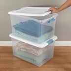 Sterilite 4-Pack 64 Quart Latching Box, Clear Plastic Storage Organizer Bins with White Lids - Large Stackable Containers for Home Bedroom, Dorm Room, and Closet Organization