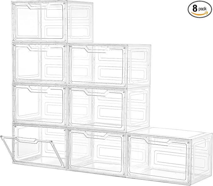 Closet Organizers and Storage, Acrylic Clear Plastic Storage Bins with Magnetic Door, 8 Pack Storage Containers for Clothes Home Organization Purse Bag Cabinet Display Closet Organizer System