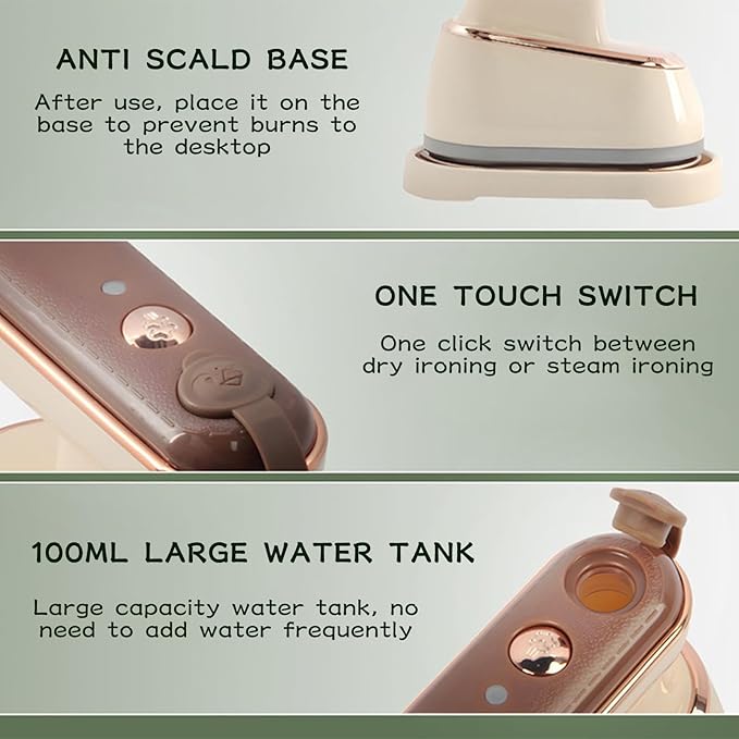 Portable Clothing Steamer, 800W 2-In-1 Iron & Clothes Steamer,A 30S Fast Preheating High-Power Clothing Wrinkle Remover That Is Not Picky About Fabrics and Suitable for Both Home & Travel (Beige)