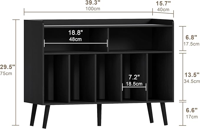 ChooChoo Record Player Stand, Turntable Stand with Vinyl Storage, Record Player Cabinet Up to 350 Albums, Cube Storage Organizer for Living Room, Black