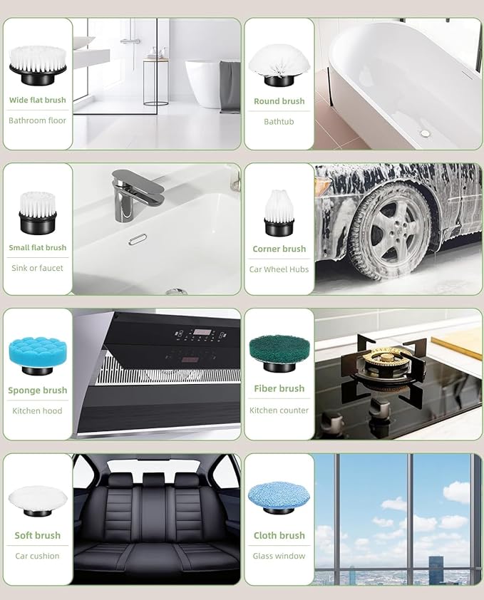 Electric Spin Scrubber, Cordless Cleaning Brush, Shower Scrubber with 8 Brush Heads, Power Scrubber Dual Speeds with Adjustable Extension Handle, IPX7 Waterproof for Bathtub Floor Tile Car-B