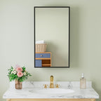 Buruis 14"x 24" Framed Medicine Cabinet with Mirror, Recessed or Wall Mounted Bathroom Cabinet, Adjustable Tempered Glass Shelves, Left/Right Open Reversible, No Assembly Required, Black