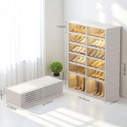 6 Tier 24 Pairs Large Shoe Rack Organizer with Doors, Foldable Collapsible Plastic Shelf, Stackable Storage Cabinet for Closet, Entryway, Hallway, Living Room - Easy Assembly