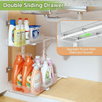 REALINN Under Sink Organizer, Height Adjustable Under Sink Organizers and Storage, 2 Tier Pull Out Drawer Cabinet Storage for Kitchen Bathroom, 1 Pack, Clear