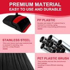 Broom with Dustpan Combo Set and Silicone Air Broom Kit, 51" Long Handle Floor Squeegee, Red Household Kit for Glass Window Rugs Pet Hair Home