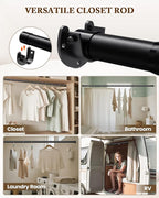 Closet Rod 17-28 IN, Heavy Duty Closet Rods for Hanging Clothes, Adjustable Closet Rods for Wardrobes Storage Laundry RV Bathroom, Easy Install, Black