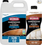 Weiman Hardwood Floor Cleaner and Polish - Cleans Vinyl Tile, Solid, Laminate, Natural Shine, No Residue, Removes Scratches, Leaves Protective Layer, 1 Gallon Mop Soap & 32 Oz Restorer