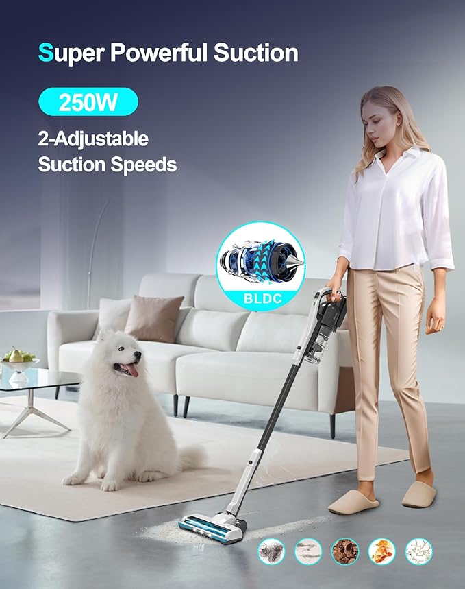 Privacs Cordless Vacuum Cleaner, 25Kpa Powerful Suction Ultra-Lightweight Stick Vacuum, Self-Standing, Anti-Tangle, Fast Charging Vacuum Cleaner for Home Hard Floors, Carpets, Pet Hair