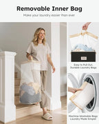 SOLEDI Laundry Hamper with Lid 100L Large & Tall Collapsible Laundry Basket, Clothes Hamper with Bag Removable Easy to Carry, Dirty Hampers for Bedroom, Bathroom, Dorm, College, Pitch Black