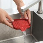 Silicone Bathroom Soap Dishes with Drain Spout-Bathroom and Kitchen Sink Organizer,Sponge Holder,Dish Soap Tray,Perfect for Dispenser,Scrubber,Bottle,Cup on Sink or Counter-Red 4.9"×3.2"